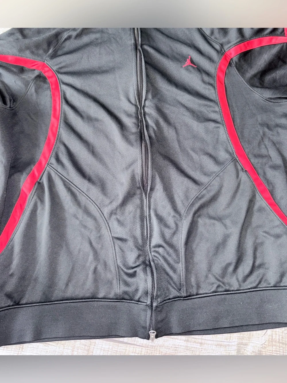 VTG Jordan Jacket Mens 2XL Black Red Full Zip Track Warm Up NBA Basketball Y2K